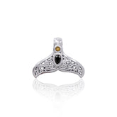 Filigree Whale Tail With Gemstone Sterling Silver Pendant TPD3798 - Pendants